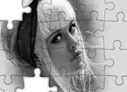 Kobieta, Blondynka, Makijaż, Czarno-Białe, Kolczyki