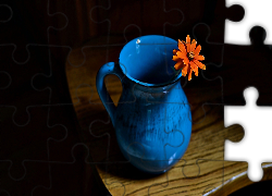 Pomarańczowy, Kwiatek, Niebieski, Dzbanek