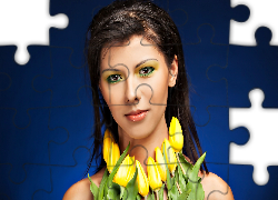 Kobieta, Twarz, Makijaż, Tulipany