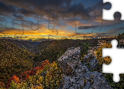 Zachód słońca, Góry, Lasy, Jesień