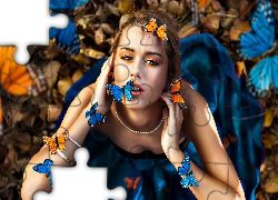 Kobieta, Motyle, Makijaż, Biżuteria