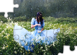 Kobieta, Suknia, Łąka