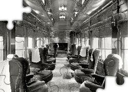 Pociąg, Wagon, Fotele, Ręczniki, Poduszka, Czarno-Białe