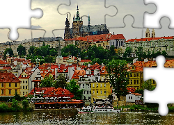 Praga, Kamienice, Rzeka, Statek, Turystyczny
