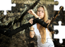 Kobieta, Blondynka, Biżuteria, Konary, Drzew