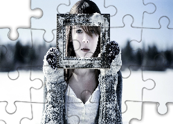 Śliczna, Dziewczyna, Śnieg, Ramka