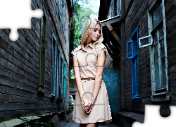 Drewniane, Domy, Kobieta, Blondynka