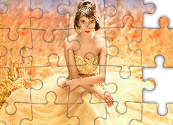 Kobieta, Brunetka, Makijaż, Kolczyki, Sukienka, Pole