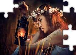 Smutna, Dziewczyna, Wianek, Lampa