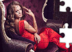 Kobieta, Modelka, Makijaż Sukienka, Fotel