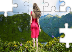 Kobieta, Czerwona, Sukienka