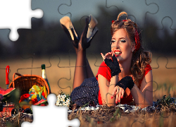 Dziewczyna, Piknik, Makijaż