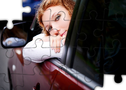 Bordowe, Auto, Rodo-Włosa, Kobieta, Twarz