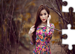 Kobieta, Azjatka, Kwiecista, Sukienka