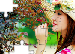 Kobieta, Kapelusz, Gałązki