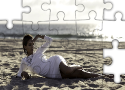 Kobieta, Plaża, Piasek