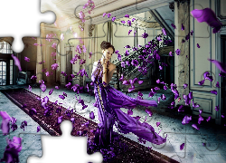 Kobieta, Biżuteria, Sukienka, Dywan, Pałac, Płatki Kwiatów