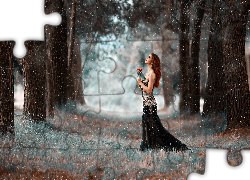 Park, Kobieta, Róża, Drzewa