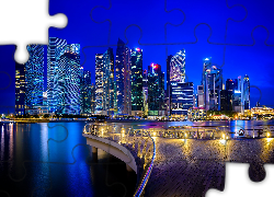 Singapur, Wieżowce, Pomost, Miasto Nocą