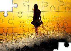 Dziewczyna, Sukienka, Zachód, Słońca, Lato