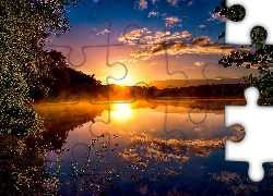 Jezioro, Gałęzie, Wschód słońca