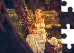 Dziewczyna, Blondynka, Drzewo, Książka, Kapelusz, Las