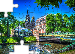 Rosja, Sankt Petersburg, Rzeka, Most, Kościół, HDR