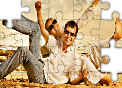 Radosna, Para, Ciemne, Okulary, Plaża