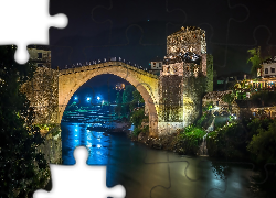 Most, Domy, Rzeka, Neretwa, Mostar, Bośnia i Hercegowina