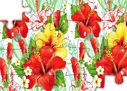 Hibiskusy, Kolorowe, Kwiaty, Art
