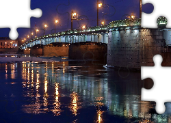 Rzeka, Newa, Most, Petersburg, Nocą