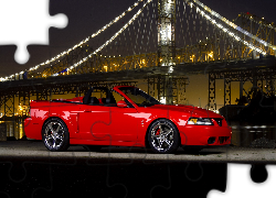 Czerwony, Kabriolet, Most, Noc