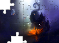 Czarny, Kot, Origami, Bąbelki