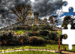 Zamek Warwick, Anglia, Chmury, Ogród