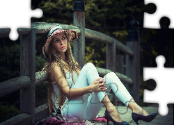 Modelka, Blondynka, Most, Rzeka, Las