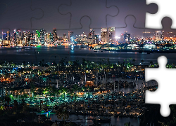 Kalifornia, San Diego, Port, Panorama Miasta, Noc, Światła
