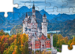 Niemcy, Bawaria, Zamek Neuschwanstein, Skały, Drzewa