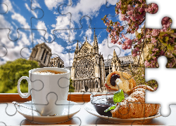 Katedra, Notre Dame, Śniadanie, Rogalik, Kawa