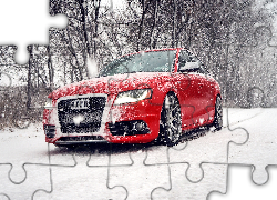 Zima, Czerwone, Padający, Śnieg Audi