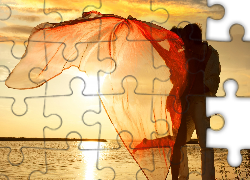 Kobieta, Mężczyzna, Jezioro, Lato, Zachód Słońca