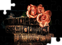 Stare, Księgi, Bukiet, Róż, Kompozycja