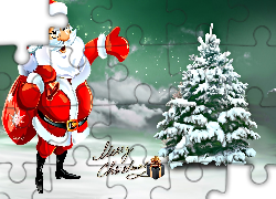 Mikołaj, Zima, Choinka, Boże Narodzenie