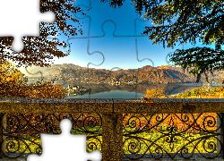 Jezioro Orta, Włochy, Góry, Jesień, Balustrada, Krajobraz