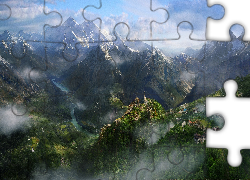 Miasto, Góry, Chmury, Lasy