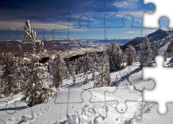 Góry, Śnieg, Drzewa