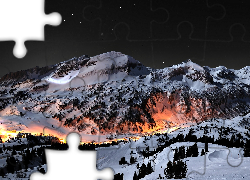 Zima, Śnieg, Góry, Noc, Z lotu Ptaka