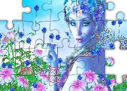 Grafika, Kobieta, Kwiaty