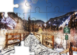 Zima, Góry, Las, Most, Promienie, Słońca.