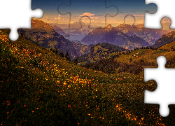 Góry, Wschód słońca, łąka