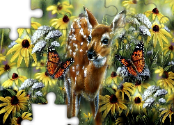 Sarenka, Motyle, Żółte, Kwiaty, Rudbekia